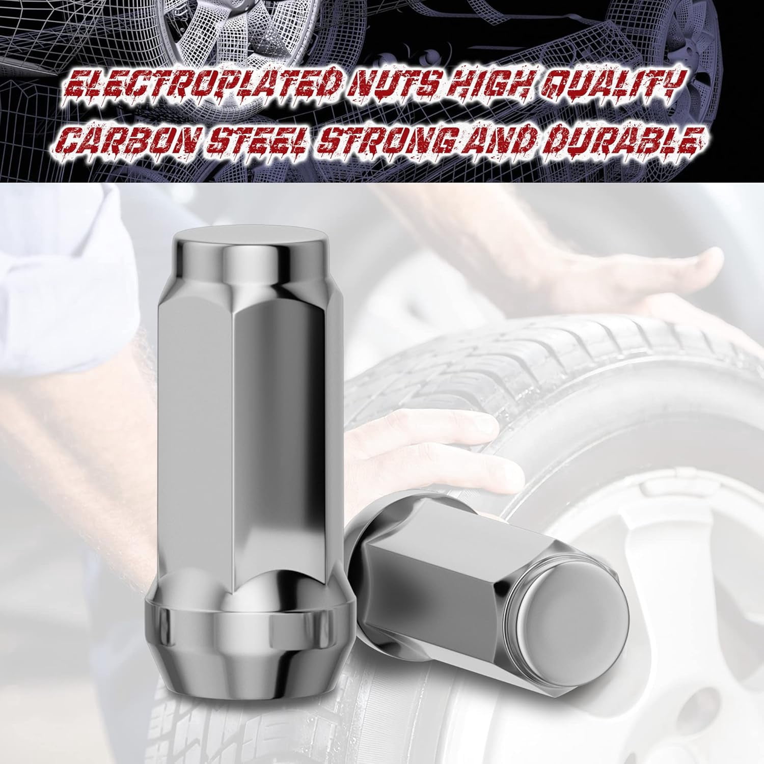 24pcs M14x1.5 Lug Nuts for Silverado Suburban Sierra 1500 Tahoe Yukon Escalade ESV, 1.78 inch Closed End Bulge Acorn Chrome Lug Nuts Replacement 19mm Hex One-Piece Wheel Lug Nut