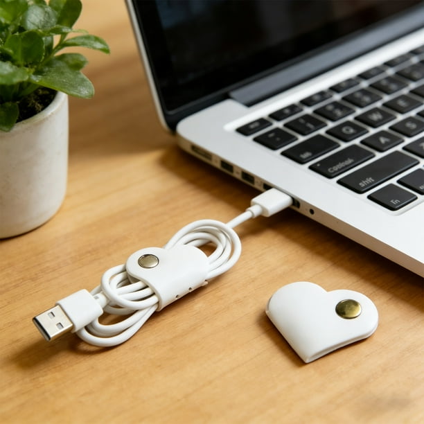 Organizador de cables de cuero | Enrollador y protector de cables en forma de corazón para auriculares y cables de carga