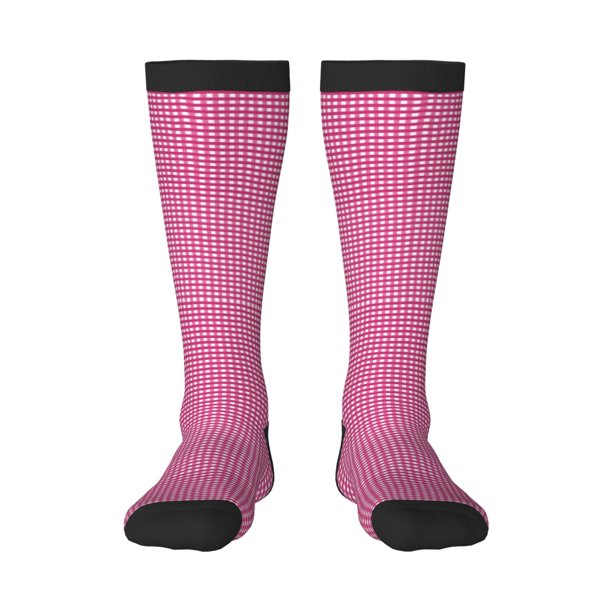 Fotbe Pink Gingham Calcetas Divertidas Estampadas para Hombre y Mujer, Calcetas de Algodón hasta la Rodilla para Caminar, Correr, Enfermería y Embarazo