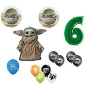 DalvayDelights 6th Birthday Baby Yoda The Child Mandalorian Star Wars Party Balloon 13 Piece Bouquet Birthday Party