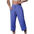 thumbnail image 5 of ZVNAΖH Mens Cotton Linen Capri Pants Light Loose 3/4 Long Shorts Casual Drawstring Elastic Waist Straight Leg Cropped Pants with Pockets, 5 of 5