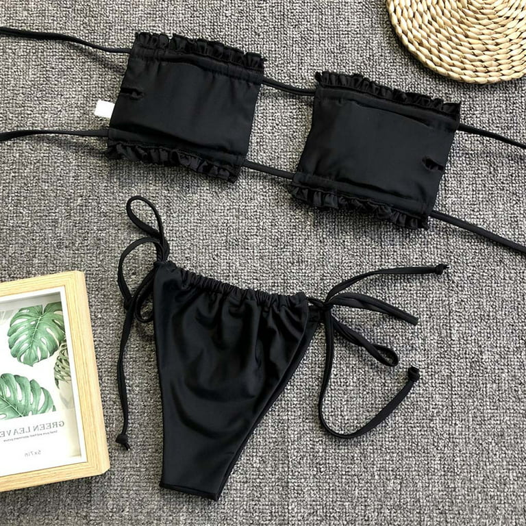 Cathalem Bathing Suits for Juniors Two Piece Bikini Women Swimwear Set  Beachwear Push-Up Swimsuit Teen Girl Swimming Suits Underwear Black Medium  