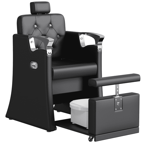 KIGOTY Reclining Pedicure Chair No Plumbing, Pedicure Station with Foot Bath & Hidden Platform, Adjustable Nail Salon Chair for Manicure Pedicure,Black