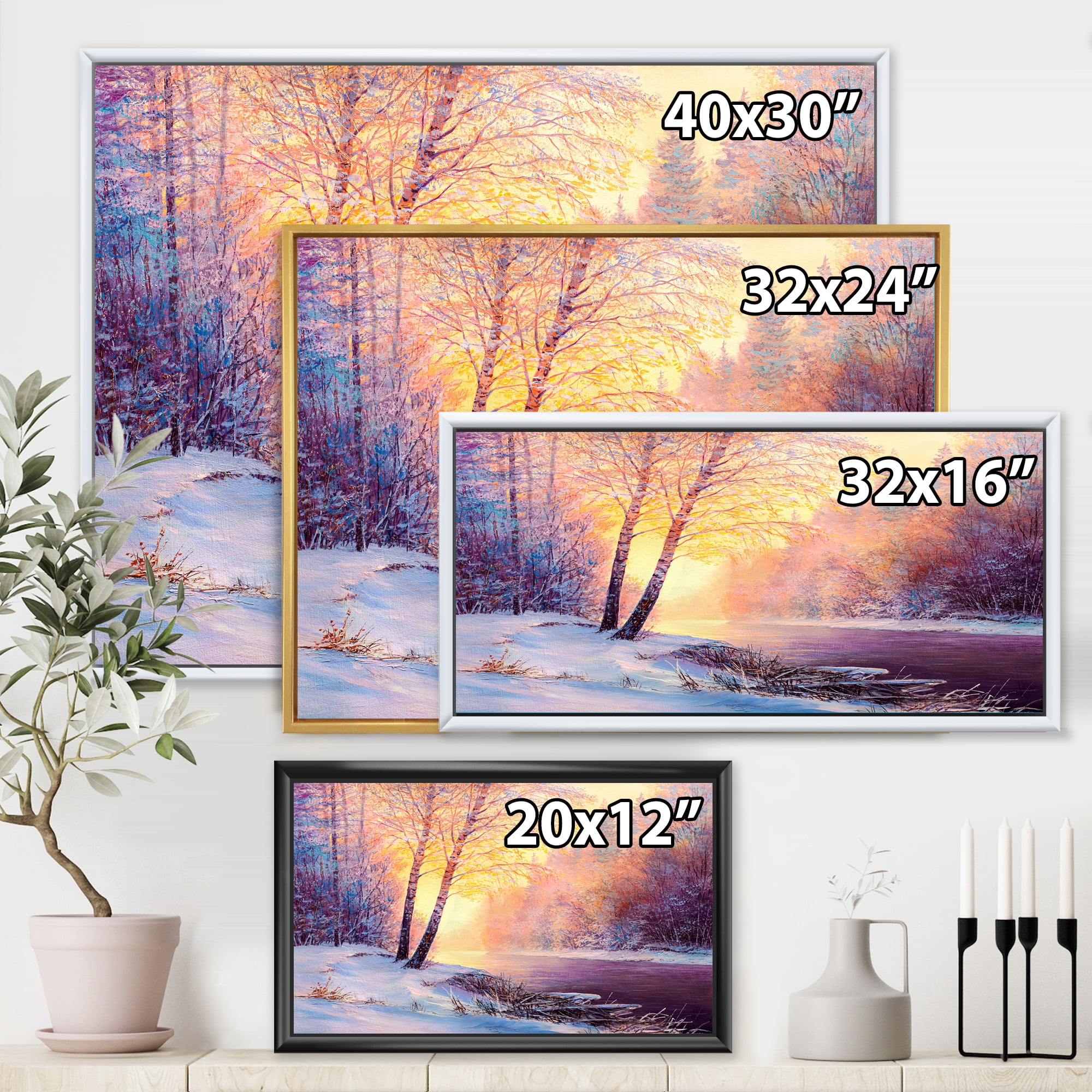 Designart 'Bridge Of Meandering River With Winter Scenery II' Lake House Framed Canvas Wall Art Print