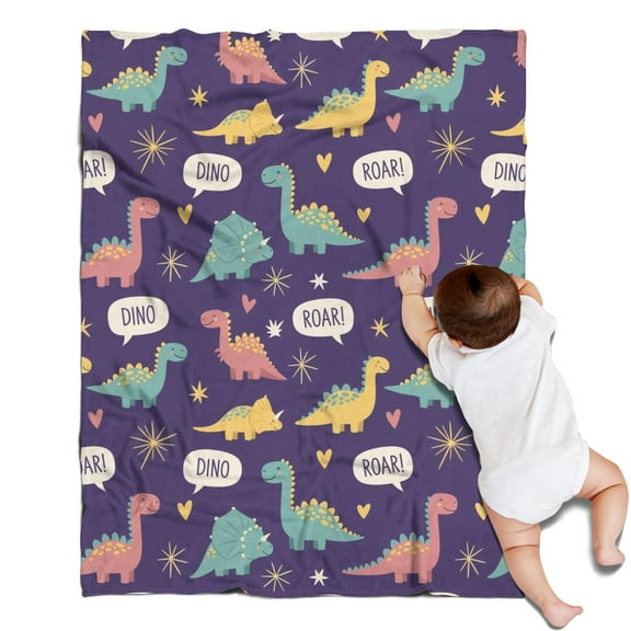 Purple Cartoon Dinosaurs Speech Bubbles Pattern Blanket,Comfortable Soft Lamb Wool Throw Blanket,All Season,Warm Lightweight Blankets for Sofa Bed Couch Living Room Chair,30"x40"