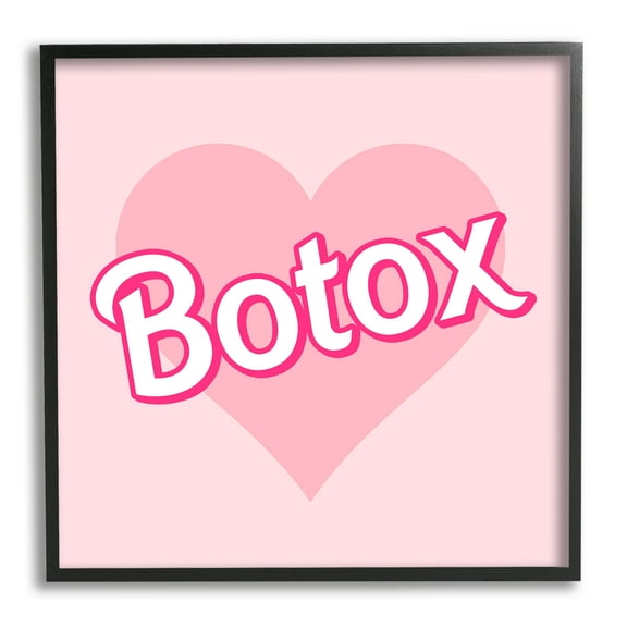 Stupell Industries Pink Heart Botox Inspirational Painting Black Framed Art Print Wall Art, 12 x 12