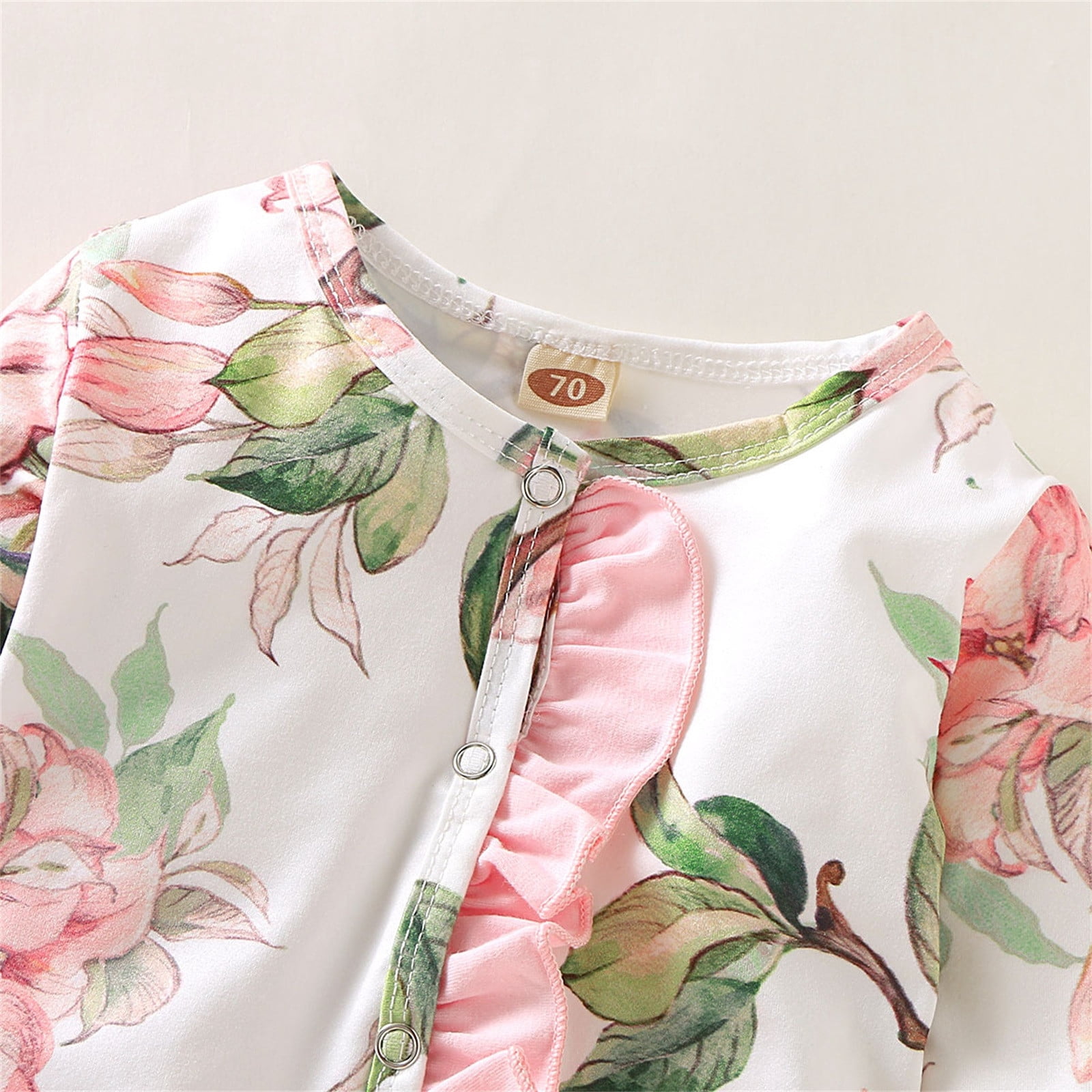 FYDUU Baby Girl Clothes Footed Onesies Floral Long Sleeve Ruffle Romper Jumpsuit Pajamas With Headband Baby Clothing Set Soft Cute Clothes 0-3 Months