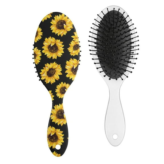 Watercolor Sunflower Artwork Hair Brush, Rustic Farmhouse Style Detangler with Vintage Boho Pattern