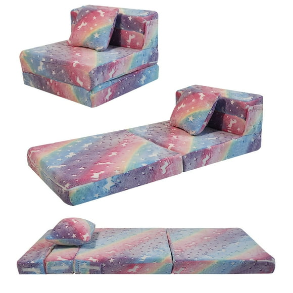 Colchoneta plegable de 3 cuerpos Sleep Mat MeMoreCool Unicornio Arcoíris que brilla en la oscuridad 160x66x13 cm