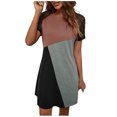 thumbnail image 2 of Robe d'Été pour Femmes 2024 Mode Grande Taille Loisirs Dentelle Manches Courtes Col Rond Couleurs Contrastées Robes 50 % de Réduction Liquidation!, 2 of 6