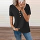 thumbnail image 5 of Gibobby Camiseta con cuello en V para mujer Camiseta manga corta con cuello en V para mujer, informal, holgada, con botones encaje, patrón trenzado(Negro,M), 5 of 5