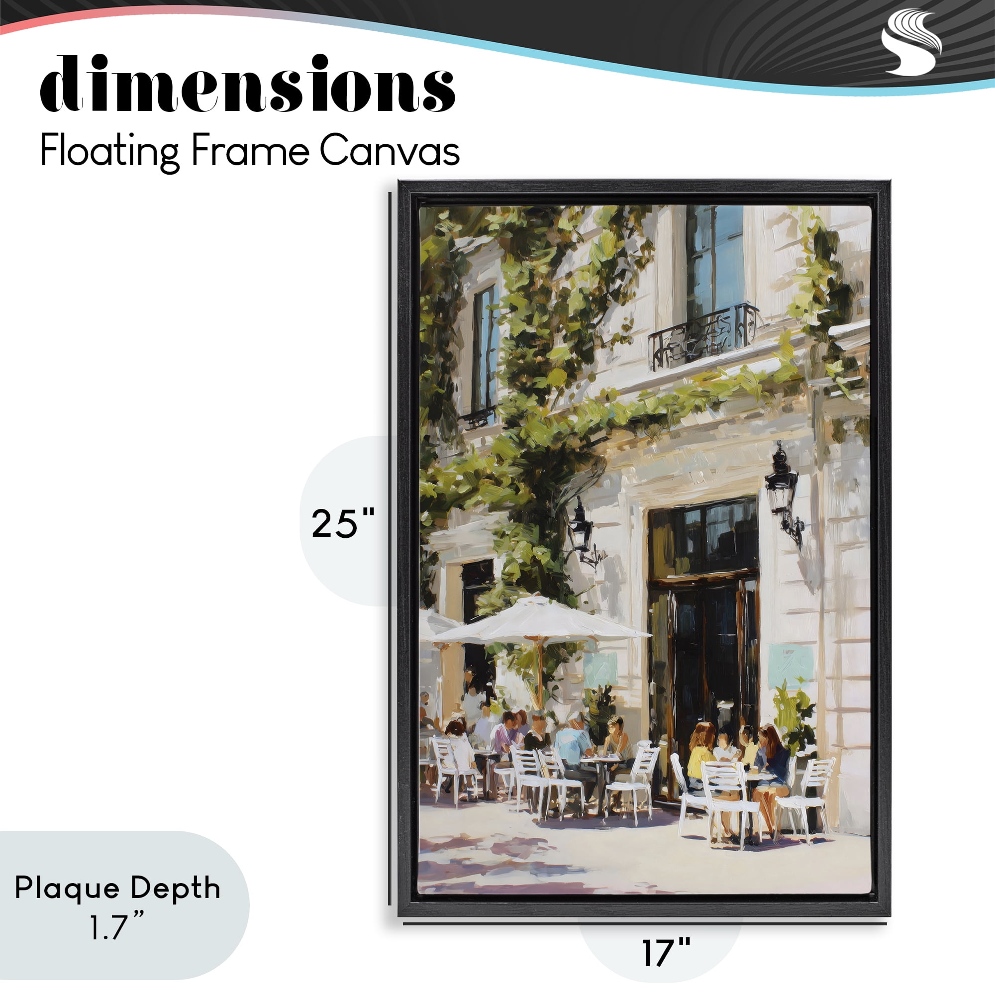 Stupell Industries Streetside Cafe Terrace with Ivy Black Framed Floater Canvas Wall Art, design by Petal Prints Design