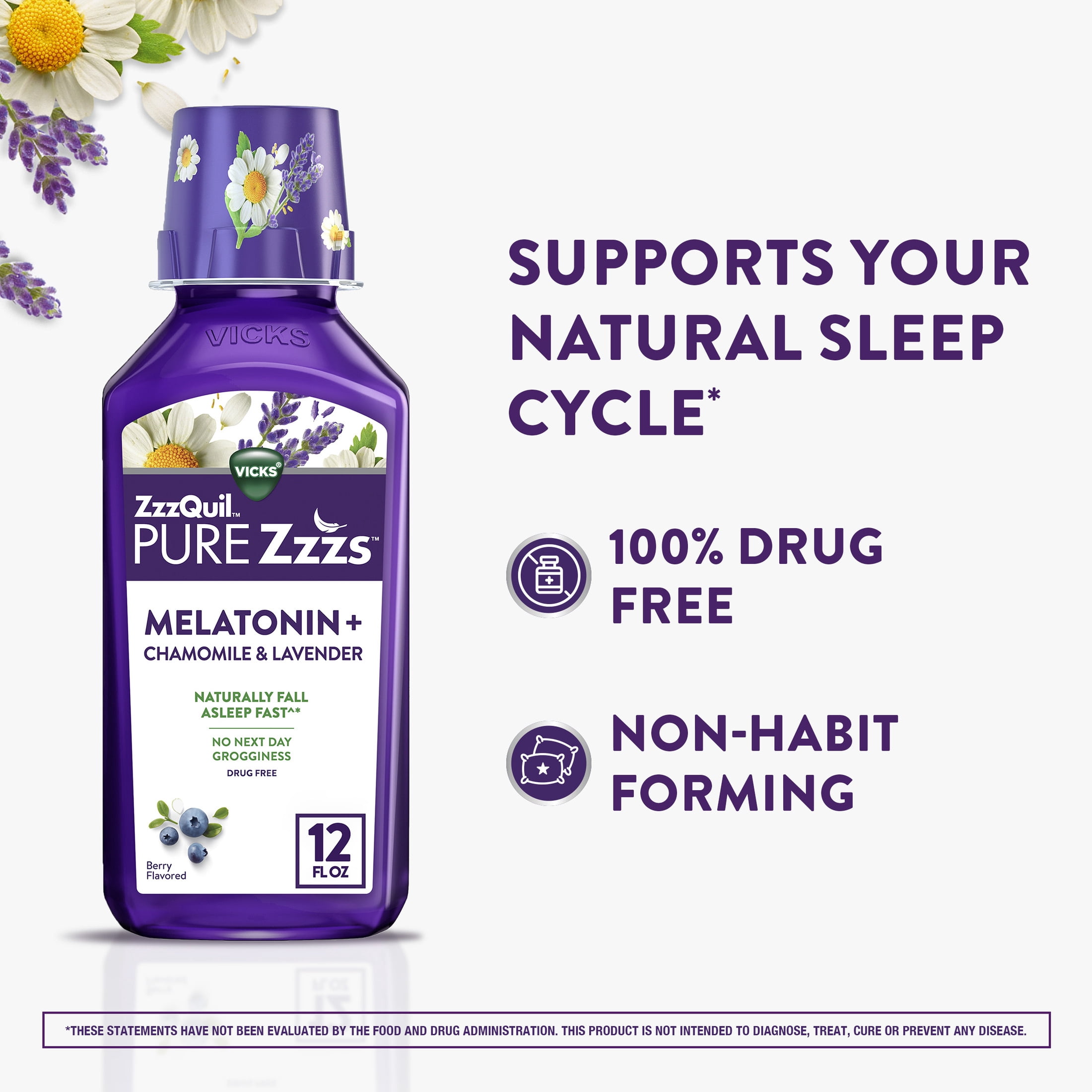 ZzzQuil PURE Zzzs Melatonin Sleep Aid Liquid, Melatonin 2mg for Sleep Support, 12 Fl oz