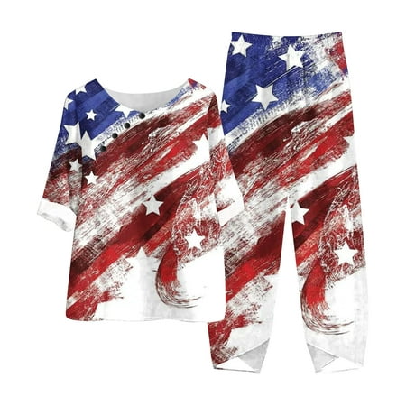 

IWRUHZY Womens 4th of July Pajamas Set Two-piece Pj Sets Sleepwear Loungewear