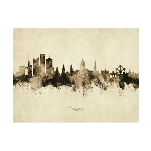 Michael Tompsett 'Brussels Belgium Skyline Vintage' Canvas Art