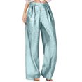 thumbnail image 2 of Olyvenn Women's V Cross High Elastic Waist Straight Wide Leg Pants Casual Loose Pleated Party Night Out Club Wear Long Pants Light Blue M, 2 of 9