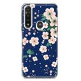 thumbnail image 1 of MUNDAZE Motorola Moto G Power Shockproof Clear Hybrid Protective Phone Case Kawaii Japanese Pink Cherry Blossom Navy Blue Cover, 1 of 5
