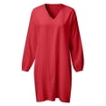 thumbnail image 2 of Sonducket Vestido de mujer con cuello en V, manga larga, ropa suelta de otoño, traje de fiesta de línea A de color sólido, blanco, S Prendas para la parte del cuerpo Rojo S, 2 of 3