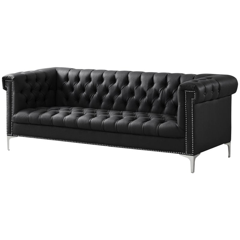 Posh Living Ryder On Tufted Leather, Black Leather Tufted Sofa Set