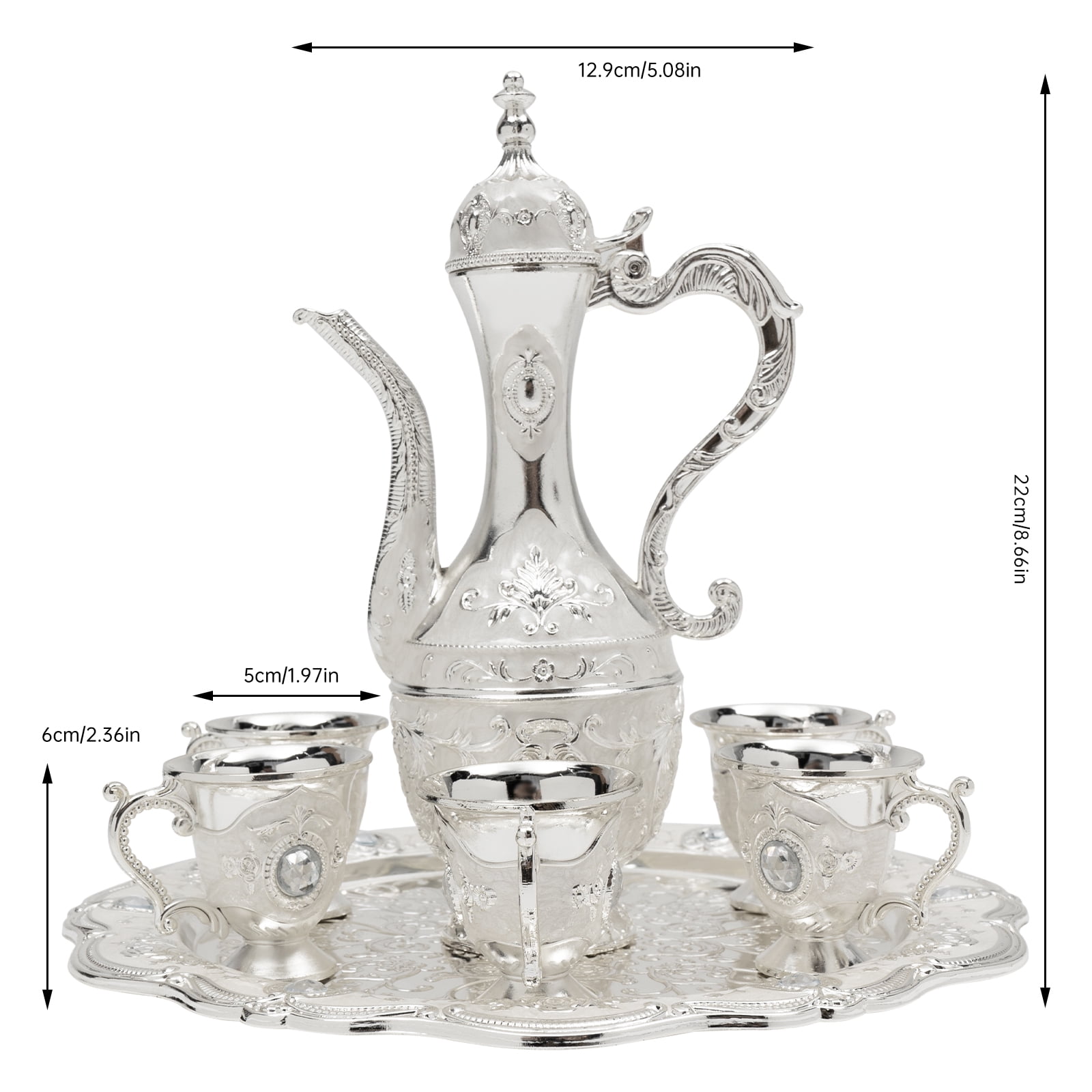 クラシックメタルティーセット Vintage Metal Tea Set Coffee Set with Teapot, 6 Cups and Serving