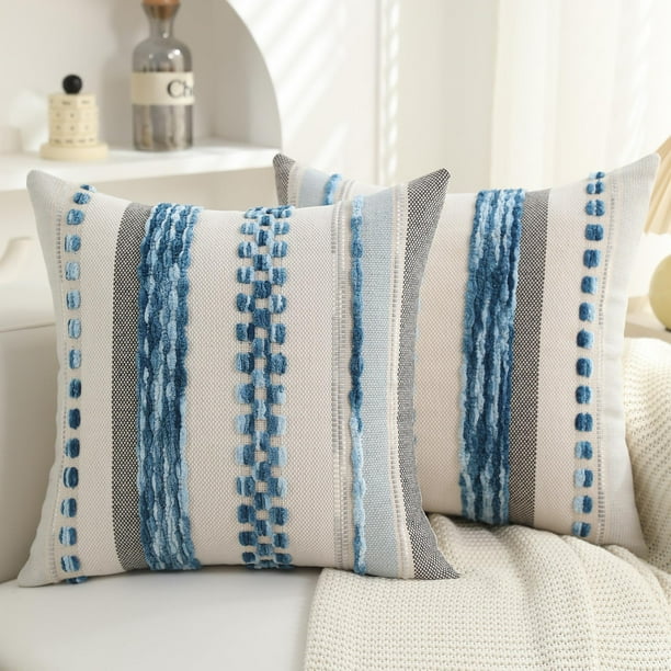Juego de 2 fundas de almohada PLEPATE Boho Chenille de 45 x 45 cm, color azul