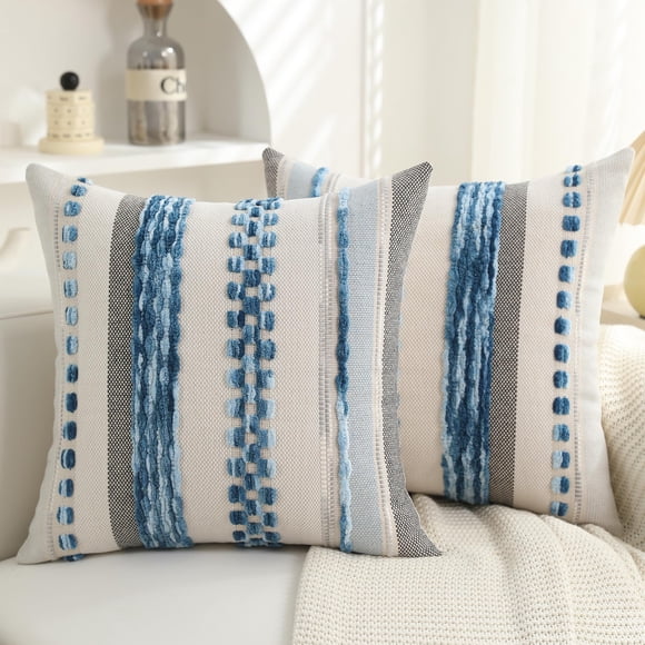 Juego de 2 fundas de almohada PLEPATE Boho Chenille de 45 x 45 cm, color azul