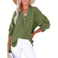 thumbnail image 2 of Womens Casual Button V Neck Long Sleeve Shirts Oversized Solid Blouses Tops Green L, 2 of 7