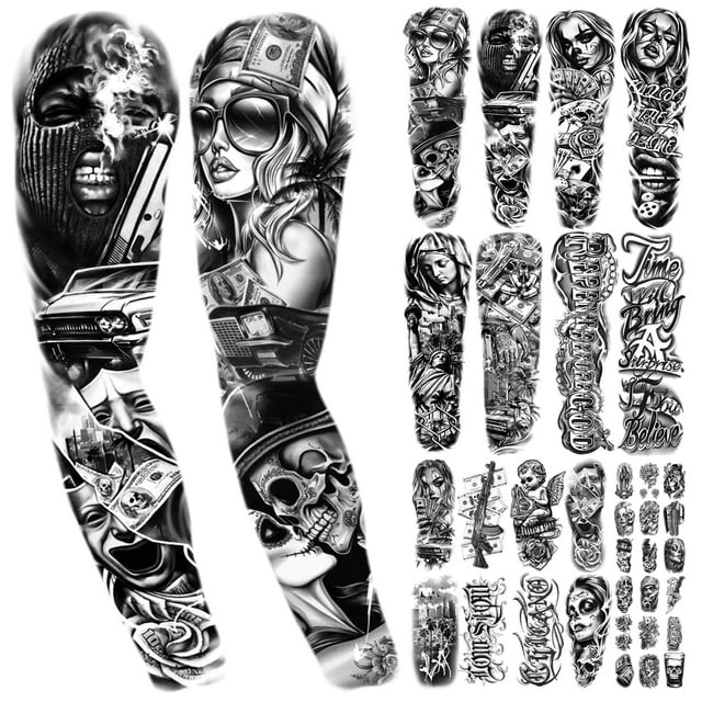 Tatuajes temporales Yazhiji 46 a prueba de agua con brazo completo para adulto