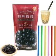 Gourmet Bubble Tea - Black Boba Tapioca Pearls - Gluten Free for Bubble Milk - Delicious Black Sugar Flavor - DIY Bubble Tea Ready in 5 Minutes - 250g/8.8 oz (1 Pack) Plus 6 Reusable Boba Wide Straws