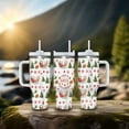thumbnail image 6 of Santa and Reindeer Christmas Tumbler with Lid and Straw, Holiday Sleigh Pattern Travel Cup, 6 of 9