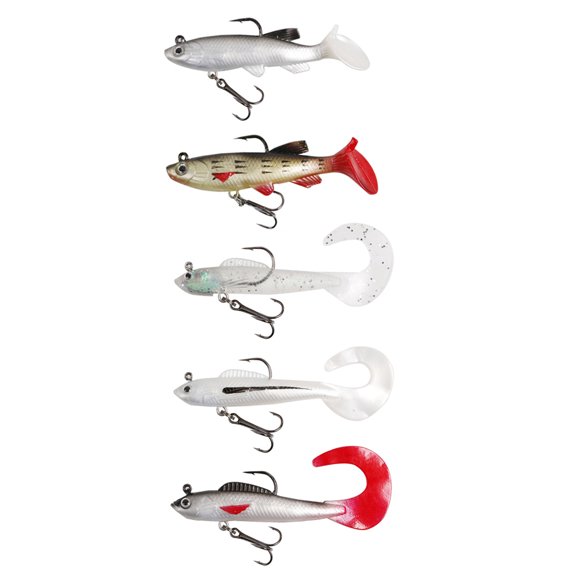 BE-TOOL 5PCS Biomimetic Soft Fishing Lures Fishing Baits with Barbed Hooks T Tail Fishing Tools for Freshman