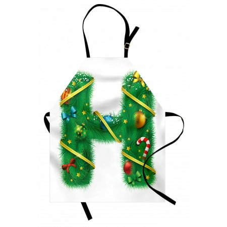 

Christmas Alphabet Apron Ribbons Baubles Stars Candy Sticks Motifs on Plain Backdrop Unisex Kitchen Bib with Adjustable Neck for Cooking Gardening Adult Size White Green Pale Yellow by Ambesonne
