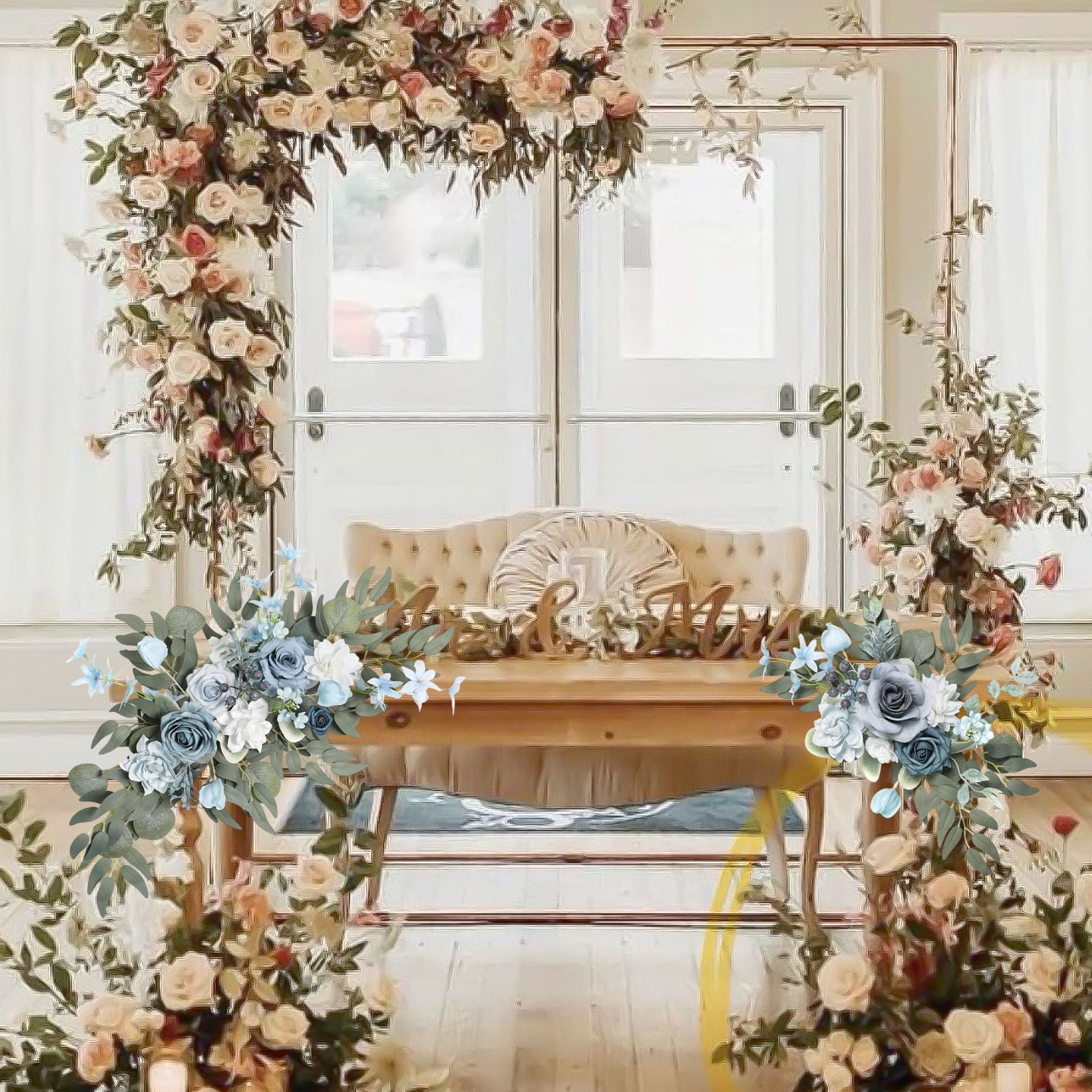Wzzjkit Artificial Wedding Arch Flowers Kit Pack of 2, Arch Flowers Hanging Silk Flowers Arrangement Ceremony Spring Fake Rose Arbor Background Floral Party Outdoor Decor