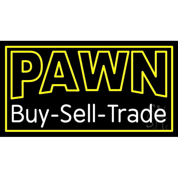 Double Stroke Pawn Buy Sell Trade LED Neon Sign 20 x 37 - inches, Black Square Cut Acrylic Backing, with Dimmer - Bright and Premium built indoor LED Neon Sign for Pawn shop, and storefront.