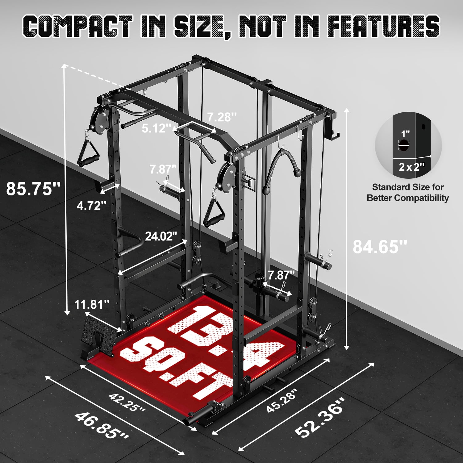 MITONOS Power Cage, 2000LB Squat Rack with Cable Crossover System, Multi-Function Weight Cage, Home Gym Workout Machine with More Training Attachments, BK