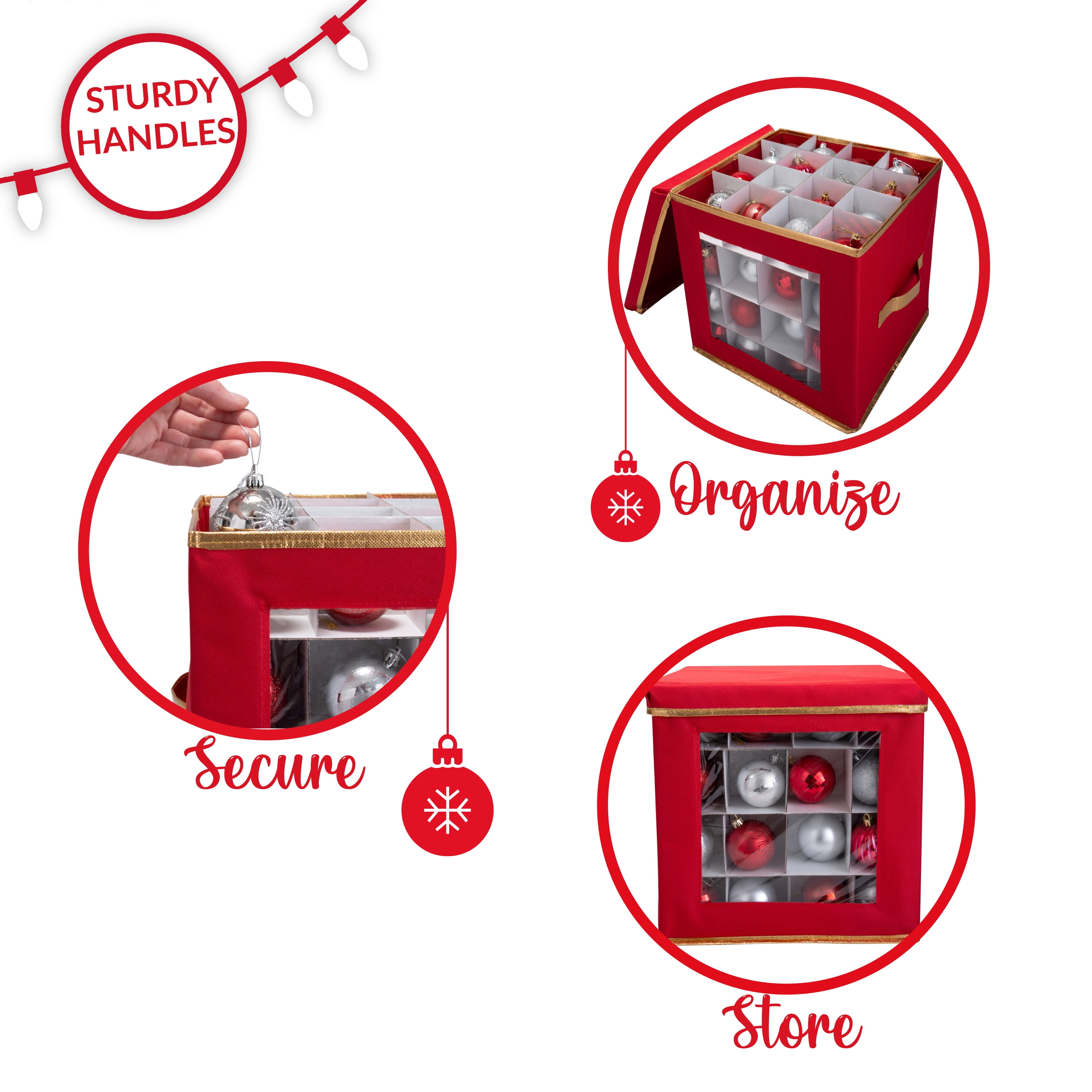 Simplify 19-in x 17.75-in 96-Compartment Red Cardboard Ornament Storage Box  in the Ornament Storage Boxes department at