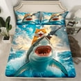 thumbnail image 2 of Feelyou Kawaii Ocean Sealife Bed Sheets, Cat Riding Shark King Sheets, Teens Boys Girls Kids Sheet Set, Microfiber Bedroom Decor, 4pcs, 2 of 7