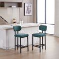 thumbnail image 6 of Set of 2 Modern Upholstered Fabric Counter Height Bar Stools 26 Inch Black Metal Legs for Dining Room Kitchen Island Bar，Antique Green, 6 of 16