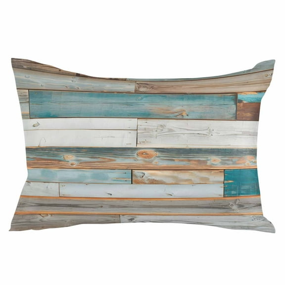 Turquoise Brown Throw Pillow Cover 20 x 26 Inch Decorative Pillow Cover Vintage Country Ombre Wooden Grain Lumbar Pillowcase Seasonal Rectangle Cushion Case for Couch Sofa Bed Living Room