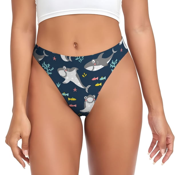 Balery Friendly Sharks Tangas de Algodón para Mujer con Estampado – Ropa Interior Sexy, Transpirable, G-string-4X-Large