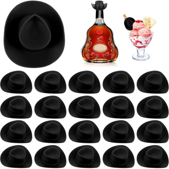 Miniature Dollhouse Cowboy Hats, 20 Pcs Mini Western Cowgirl Hat Cake Topper Doll West Hat Small Plastic Hat for Doll Dress Up Party Accessories Dollhouse Decor Pretend Play (Brown)