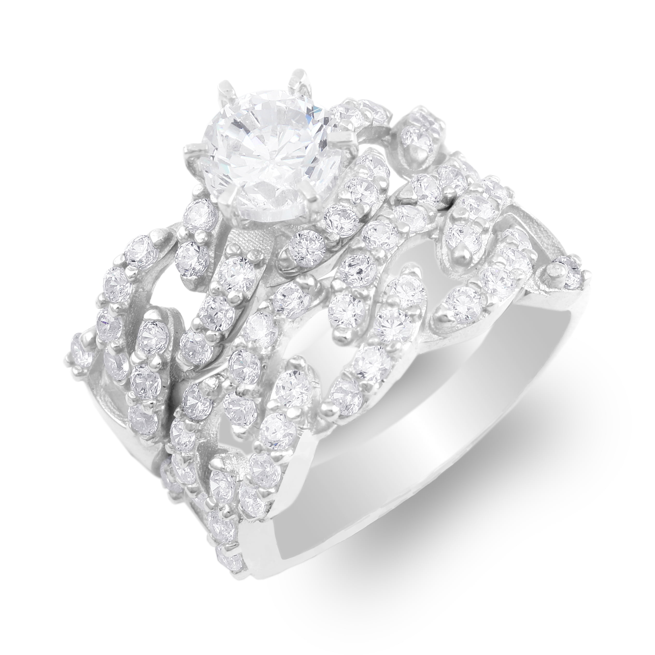 Princess Kylie Clear Pave Set Cubic Zirconia Square Shaped Ring Rhodium Plated Sterling Silver