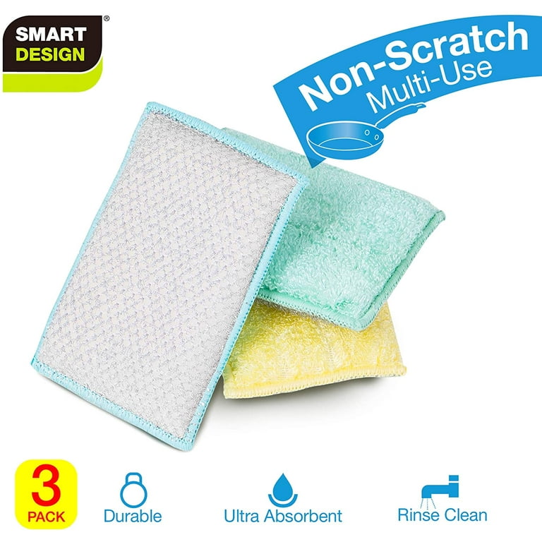 Smart Design Scrub Sponge with Bamboo Odorless Rayon Fiber - Set of 9 -  Ultra Absorbent - Soft and Metallic Scrub - Cleaning, Dishes, and Hard  Stains