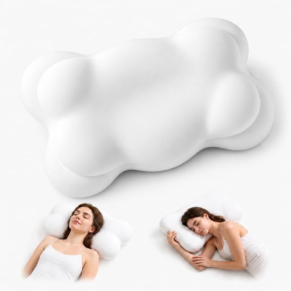 Cloud-Shaped Pillow Cozy Sleep Pillow, Ergonomic Memory Foam Cervical Support Pillow for Side, Back & Stomach Sleepers with Breathable Washable Cover, Dual Height Comfort