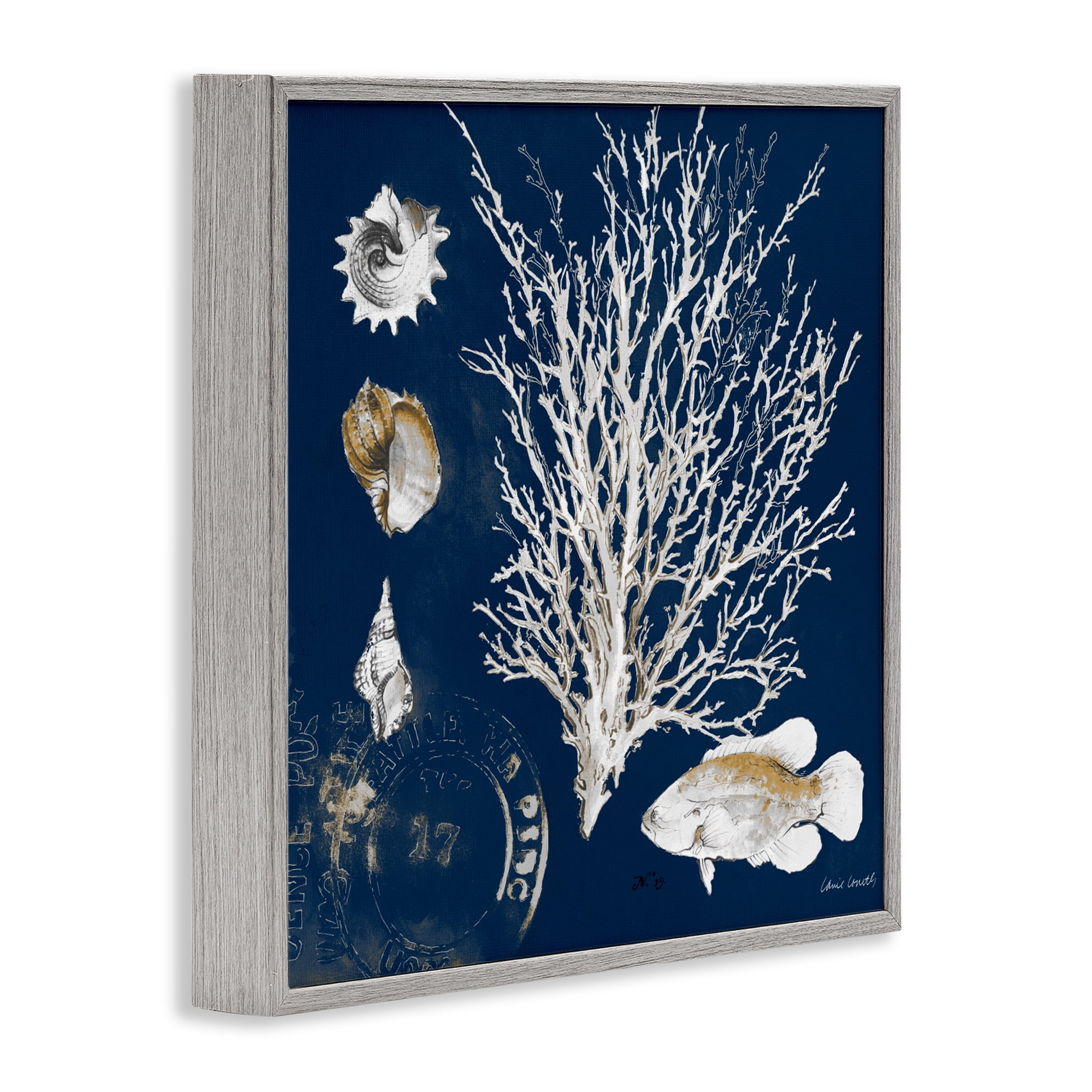 Stupell Industries Coral Medley on Navy Gray Framed Giclee Art, design by Lanie Loreth