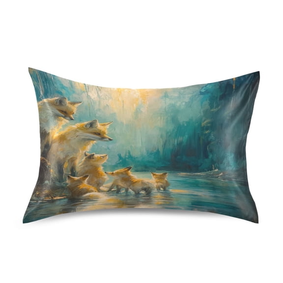 Family Of Foxes Satin Pillowcase 20''x26'' Double-Sided Print Soft Wrinkle Resistant
