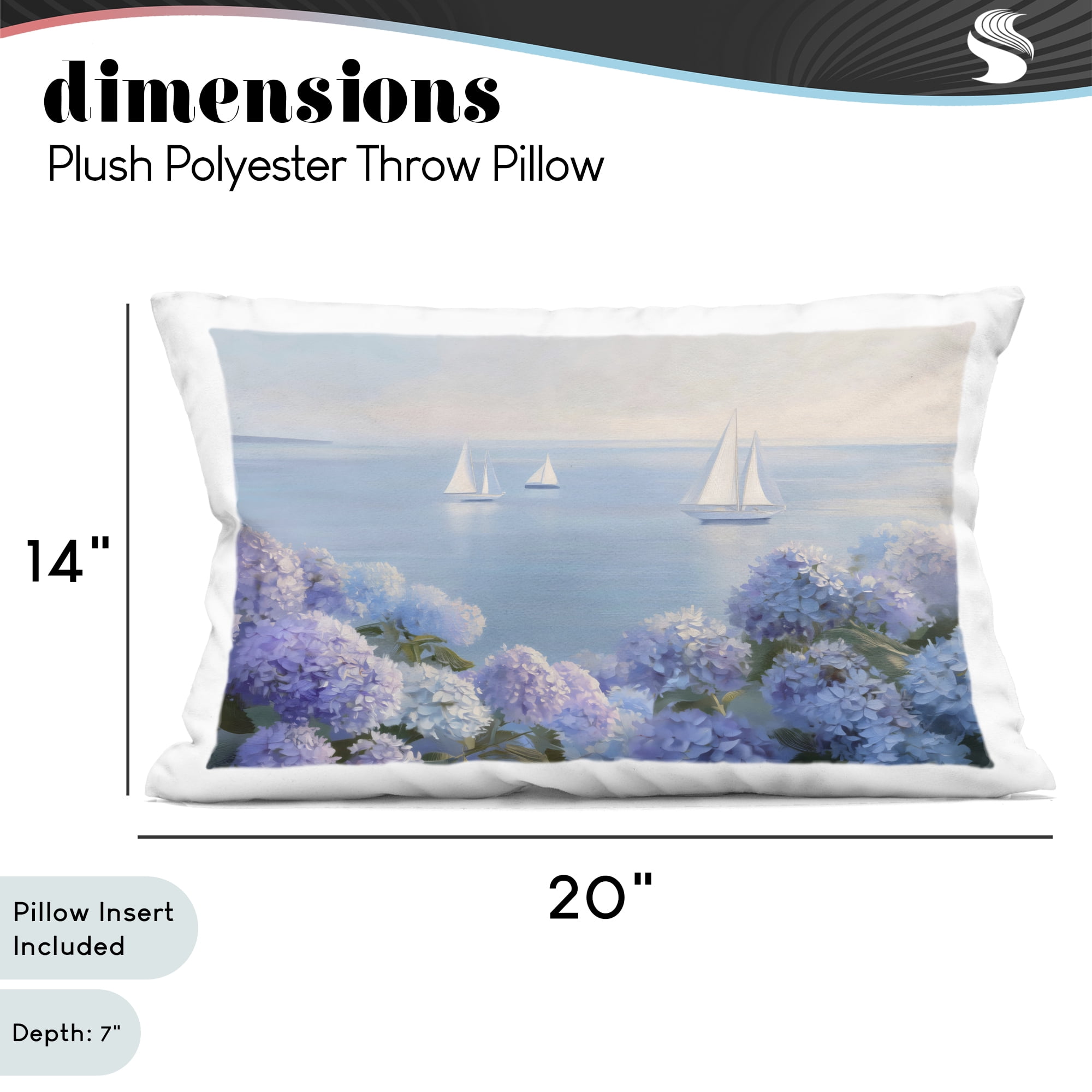 Stupell Industries Sailboats & Hydrangeas at Sea Decorative Printed Throw Pillow, design by LSR Design Studio, 14 x 7 x 20