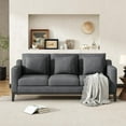 thumbnail image 5 of 80.5" Linen Fabric Sofa Couch for Living Room,3-Seat Contemporary Upholstered Track Arm Sofa Couch with Wood Legs and Throw Pillow,Apartment,Office,Charcoal, 5 of 8