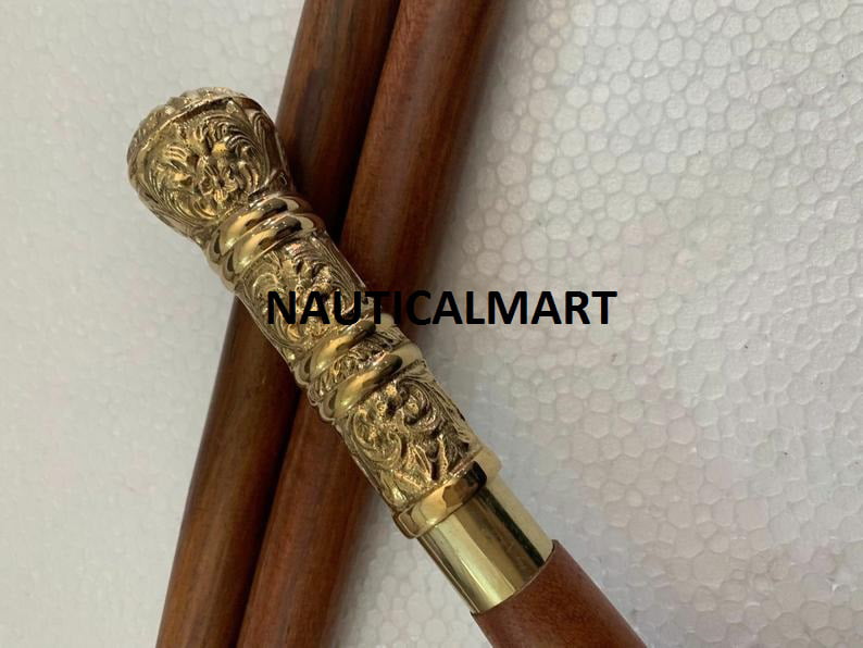 Vintage Nautical Brass Handle Folding Walking Stick Cane 37 Inch Decor Gift Item 