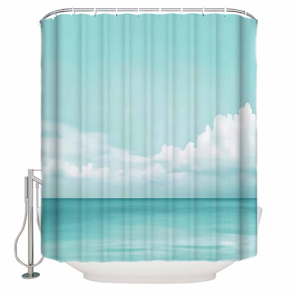 Turquoise Sky Ocean Shower Curtains for Bathroom Waterproof Fabric Bath Curtains Decor Bath Tub Curtain Summer Seaside Landscape Decorative Shower Curtain Sets with 12 Hooks, 72x72 Inch